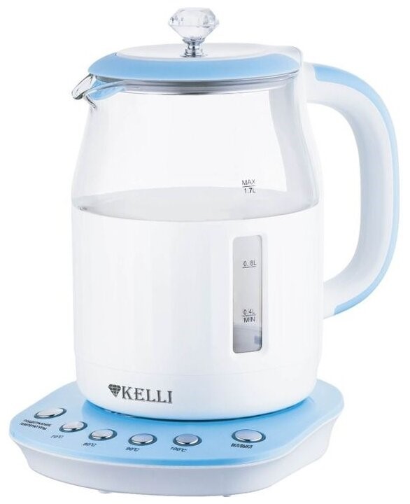 KL-1373 Бело-голубой Чайник электрический 1,7л, 2200Вт, поддержание температуры. Kelli